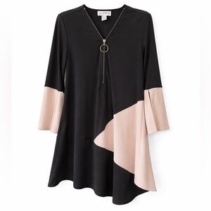 Joseph Ribkoff Blouse Top Tunic black cream size 2 half zip asymmetrical long